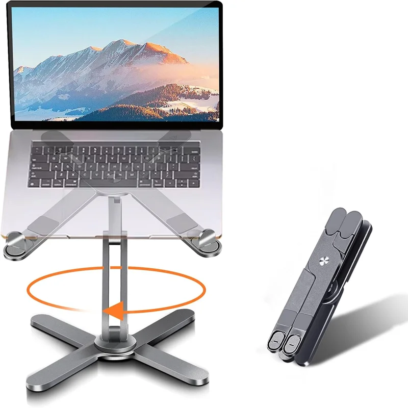 💻🔄 Universal Aluminum Alloy X-Style Stand – Ρυθμιζόμενη & Περιστρεφόμενη Βάση Laptop 🎯