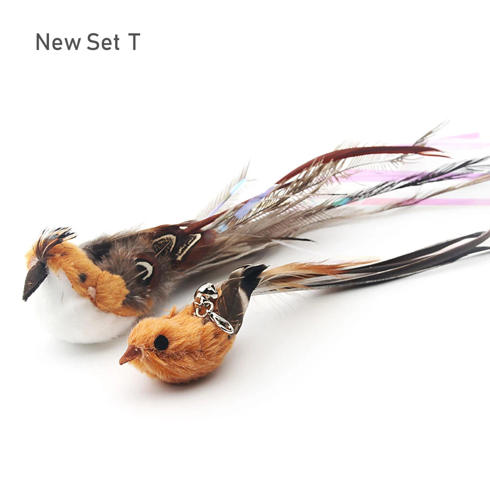 2pcs Feather Bird Cat Toy 🪶🐱 | DIY Teaser Stick Attachment 🎣 | Interactive & Funny Pet Play ✅