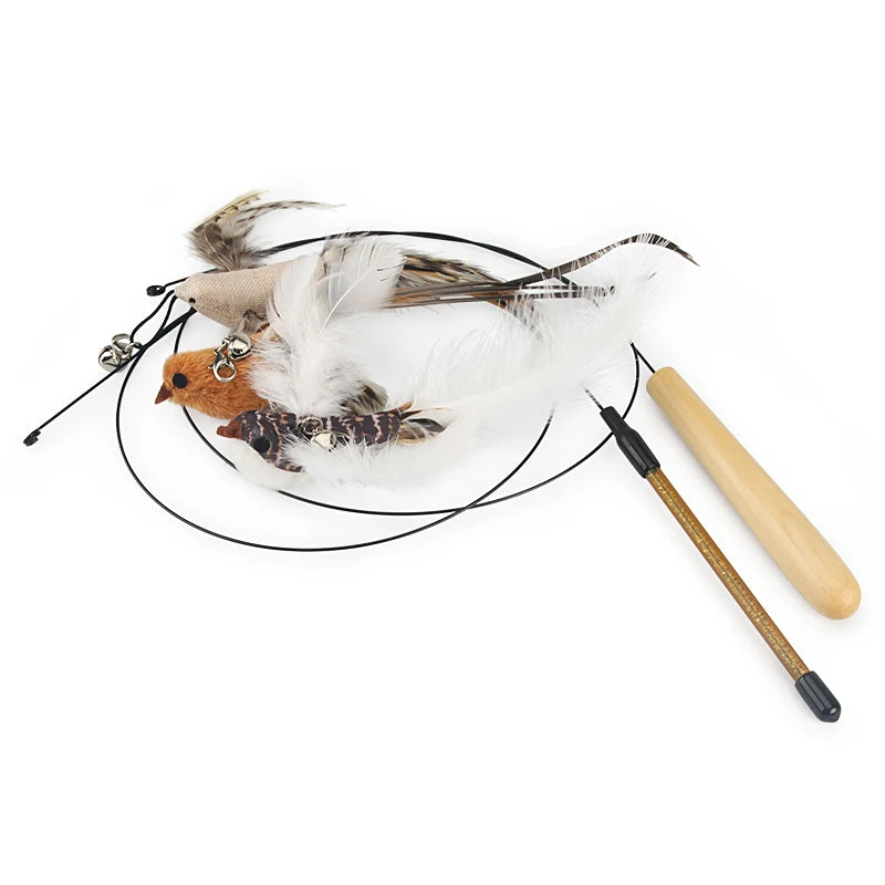 2pcs Feather Bird Cat Toy 🪶🐱 | DIY Teaser Stick Attachment 🎣 | Interactive & Funny Pet Play ✅