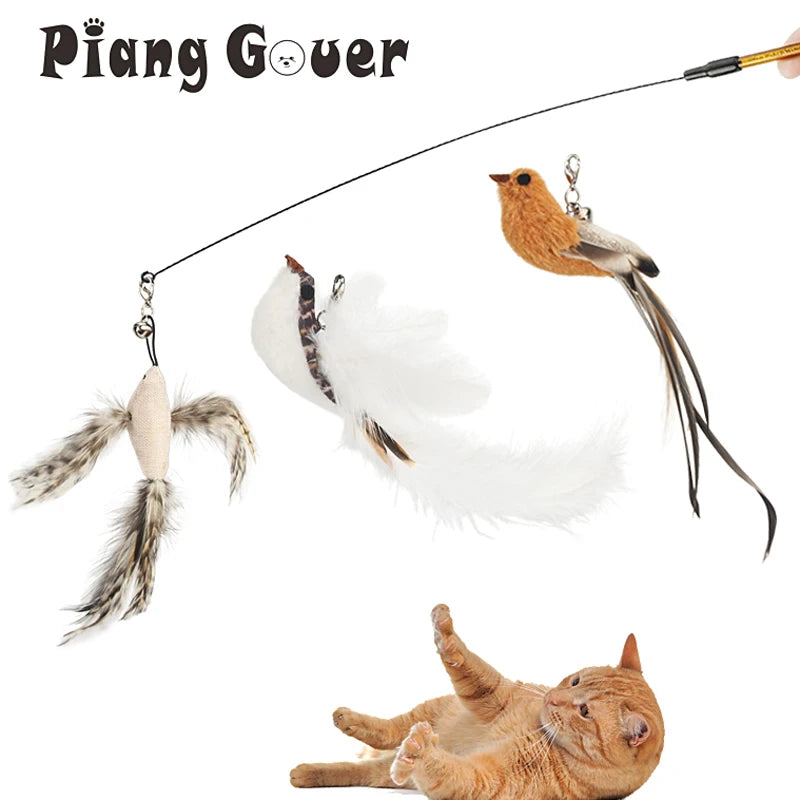 2pcs Feather Bird Cat Toy 🪶🐱 | DIY Teaser Stick Attachment 🎣 | Interactive & Funny Pet Play ✅