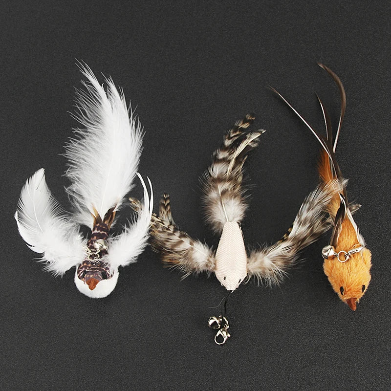 2pcs Feather Bird Cat Toy 🪶🐱 | DIY Teaser Stick Attachment 🎣 | Interactive & Funny Pet Play ✅