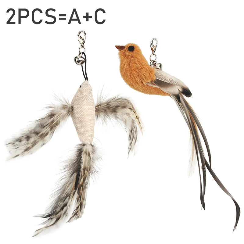 2pcs Feather Bird Cat Toy 🪶🐱 | DIY Teaser Stick Attachment 🎣 | Interactive & Funny Pet Play ✅