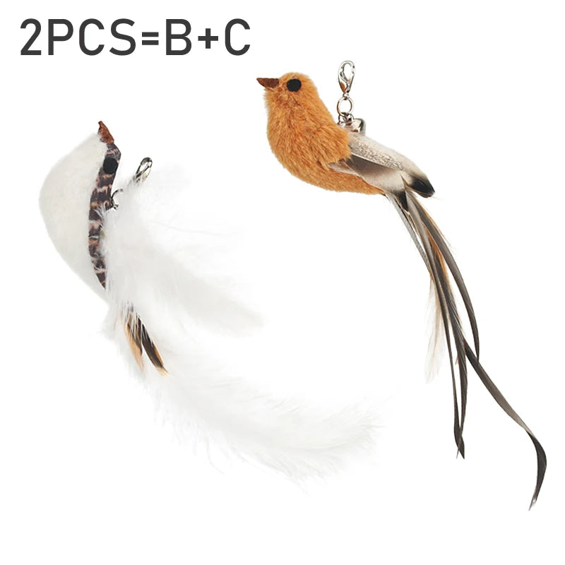2pcs Feather Bird Cat Toy 🪶🐱 | DIY Teaser Stick Attachment 🎣 | Interactive & Funny Pet Play ✅