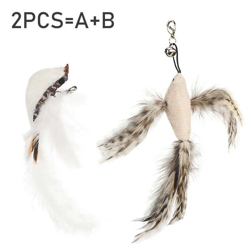 2pcs Feather Bird Cat Toy 🪶🐱 | DIY Teaser Stick Attachment 🎣 | Interactive & Funny Pet Play ✅