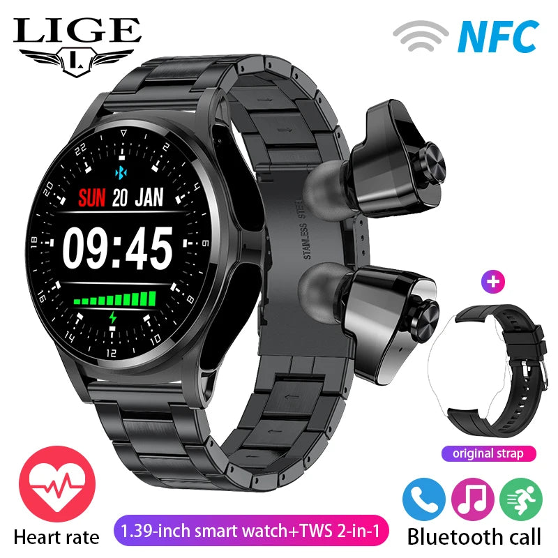 🎯 LIGE NFC Smartwatch με Ενσωματωμένα TWS Ακουστικά – 2 σε 1, Ρολόι & Ακουστικά! 🎯