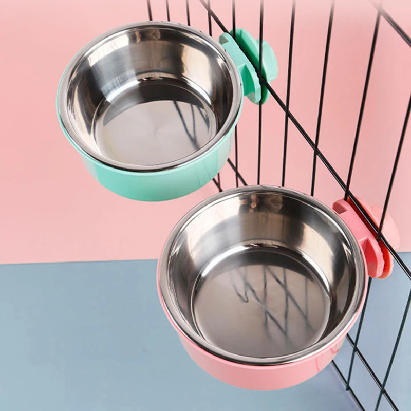 Hanging Pet Bowl 🐾 | 2-in-1 Detachable Design 🥣 | Stainless Steel 🔩 | Fixed Crate Feeder for Cats & Dogs 🐶🐱