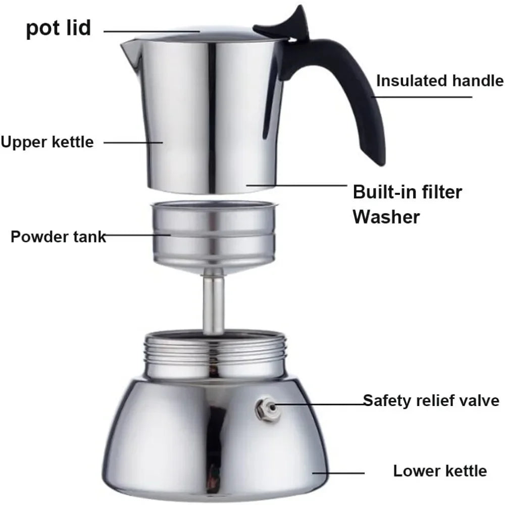 ☕✨ Stainless Steel Moka Pot – Αυθεντικός Ιταλικός Espresso Παντού! ✨☕ Stainless Steel Stovetop Espresso Maker
