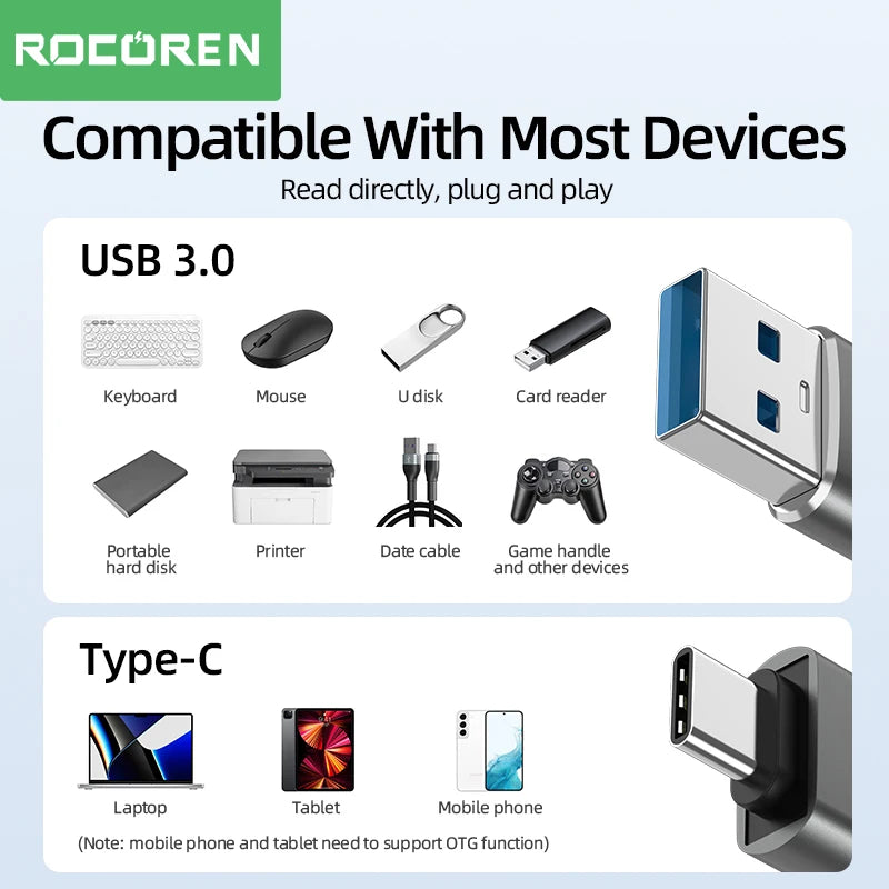 🔌✨ Rocoren USB-C OTG Adapter – Ταχύτατος Μετατροπέας USB-C σε USB 3.0 🎯
