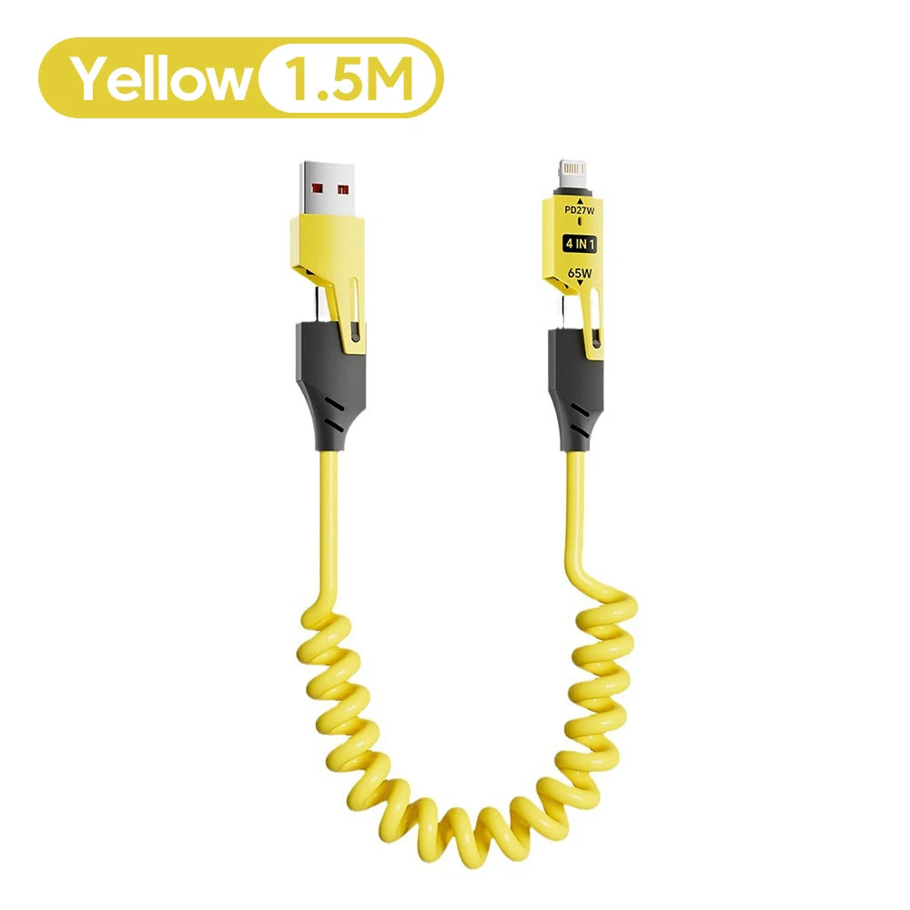 📱⚡ 4 σε 1 Καλώδιο Φόρτισης 65W – Multi Port USB Type-C & Lightning 🚀 Για iPhone 16/15, Samsung, Xiaomi & Περισσότερα 🔋