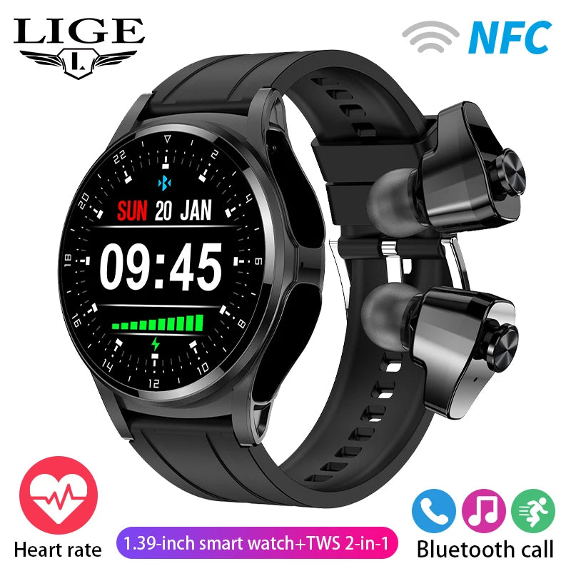 🎯 LIGE NFC Smartwatch με Ενσωματωμένα TWS Ακουστικά – 2 σε 1, Ρολόι & Ακουστικά! 🎯