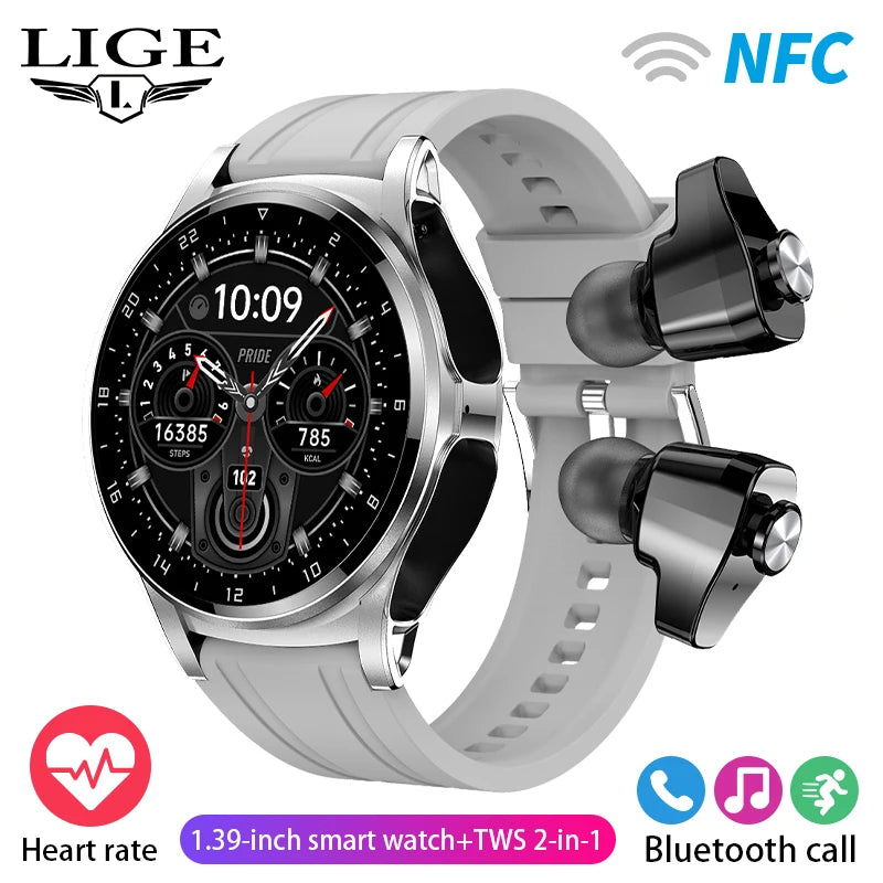🎯 LIGE NFC Smartwatch με Ενσωματωμένα TWS Ακουστικά – 2 σε 1, Ρολόι & Ακουστικά! 🎯