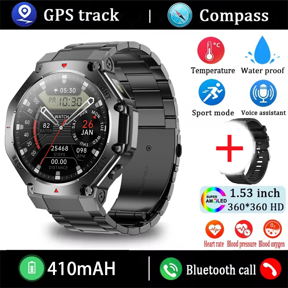 ⌚ 2025 New Men Sports Smart Watch GPS | AMOLED | Heart Rate Monitor | LED Flashlight | NFC | Bluetooth Call | 3ATM Waterproof