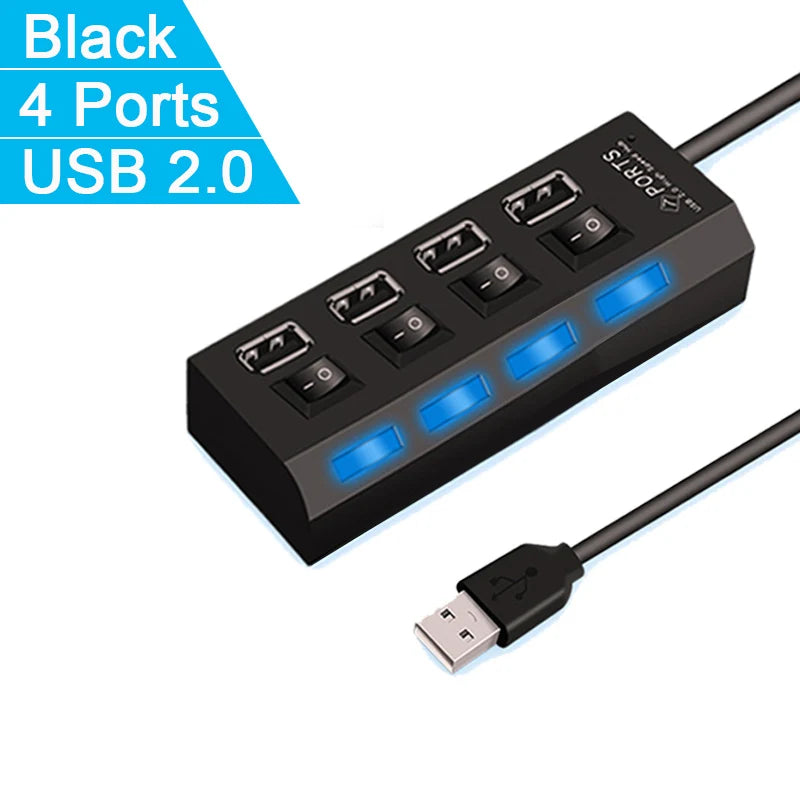 🔌 High Speed USB 2.0 Hub – 4/7 Θύρες με LED & Ανεξάρτητους Διακόπτες για PC & Laptop