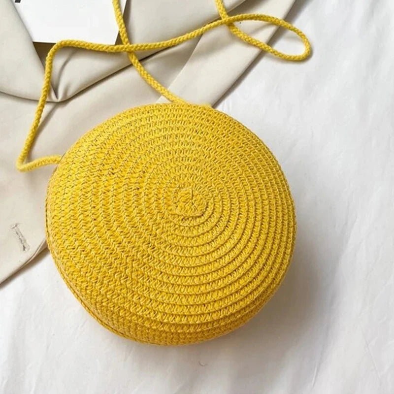 👜🌴 Minimalist Straw Bag – Στρογγυλή Τσάντα Ώμου & Χιαστί, Καλοκαιρινό Στυλ Διακοπών ✨☀️
