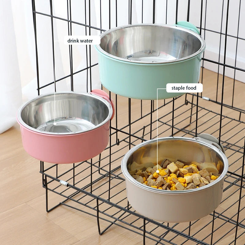 Hanging Pet Bowl 🐾 | 2-in-1 Detachable Design 🥣 | Stainless Steel 🔩 | Fixed Crate Feeder for Cats & Dogs 🐶🐱