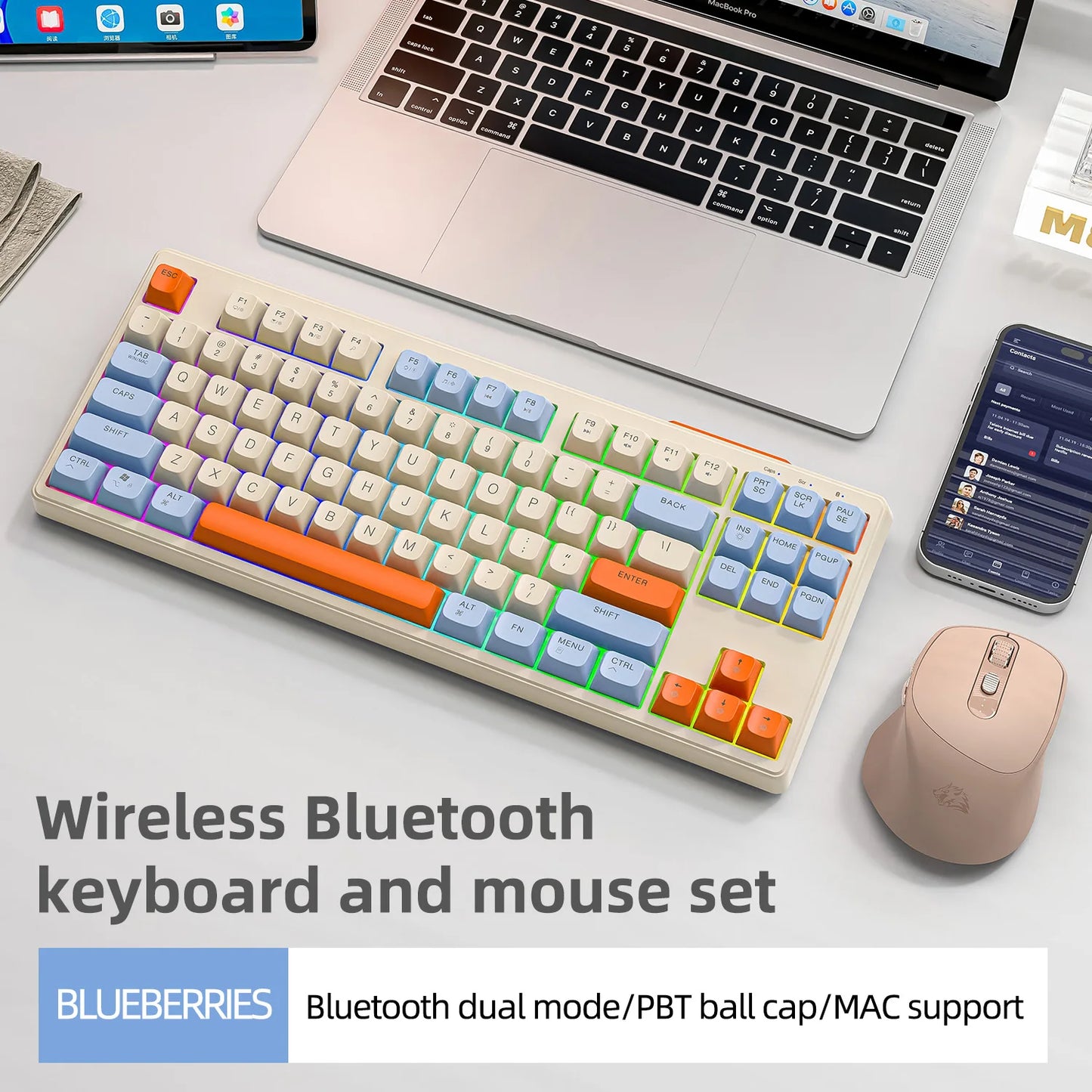 🎮⌨️🖱️ M87 Wireless Keyboard & X7 Mouse – Dual Mode Bluetooth Gaming Σετ με RGB Rainbow Light 🌈🔥