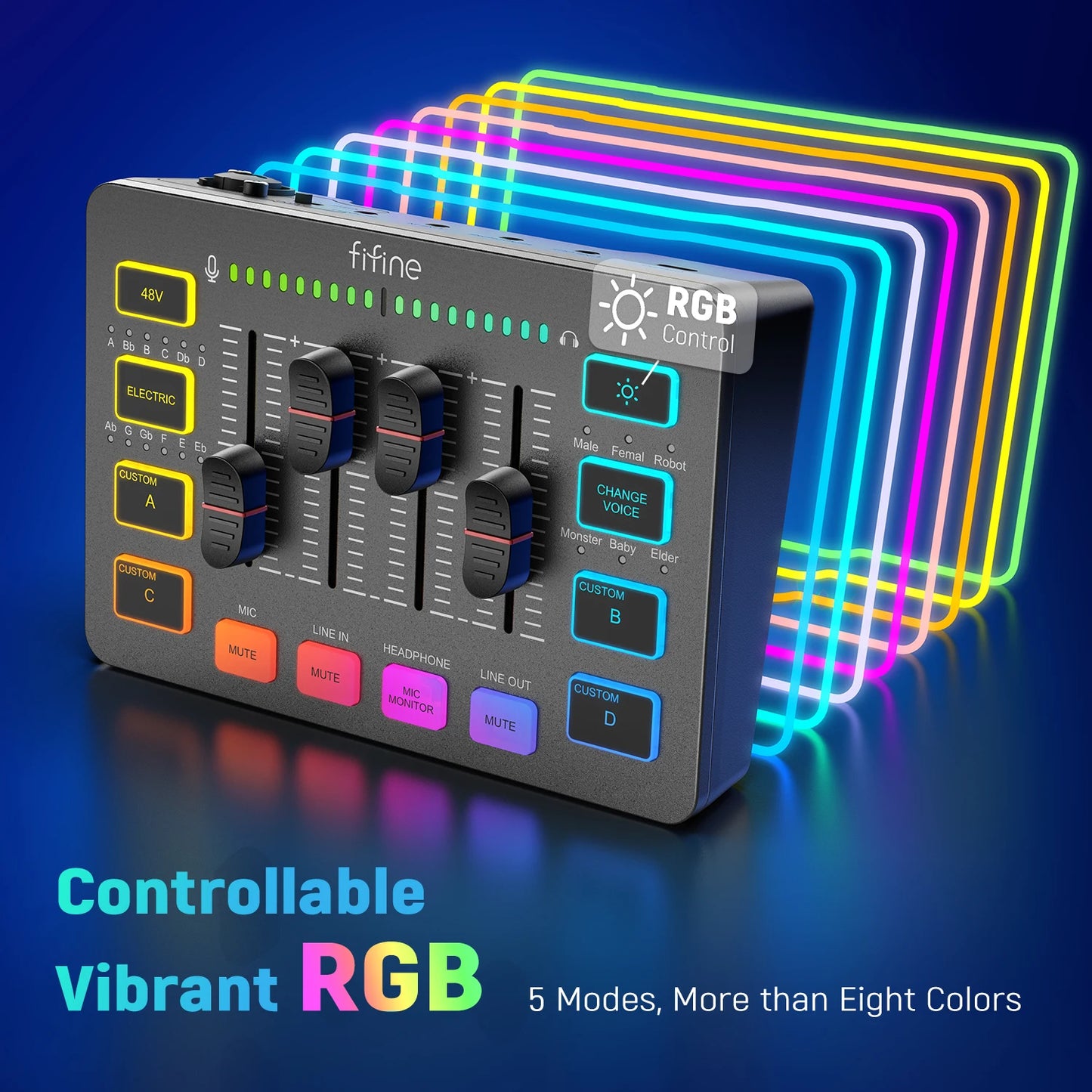 🎧 FIFINE Gaming Audio Mixer – AmpliGame SC3 Streaming 4-Channel RGB Mixer με XLR Microphone Interface για Gaming, Podcast & Live Entertainment