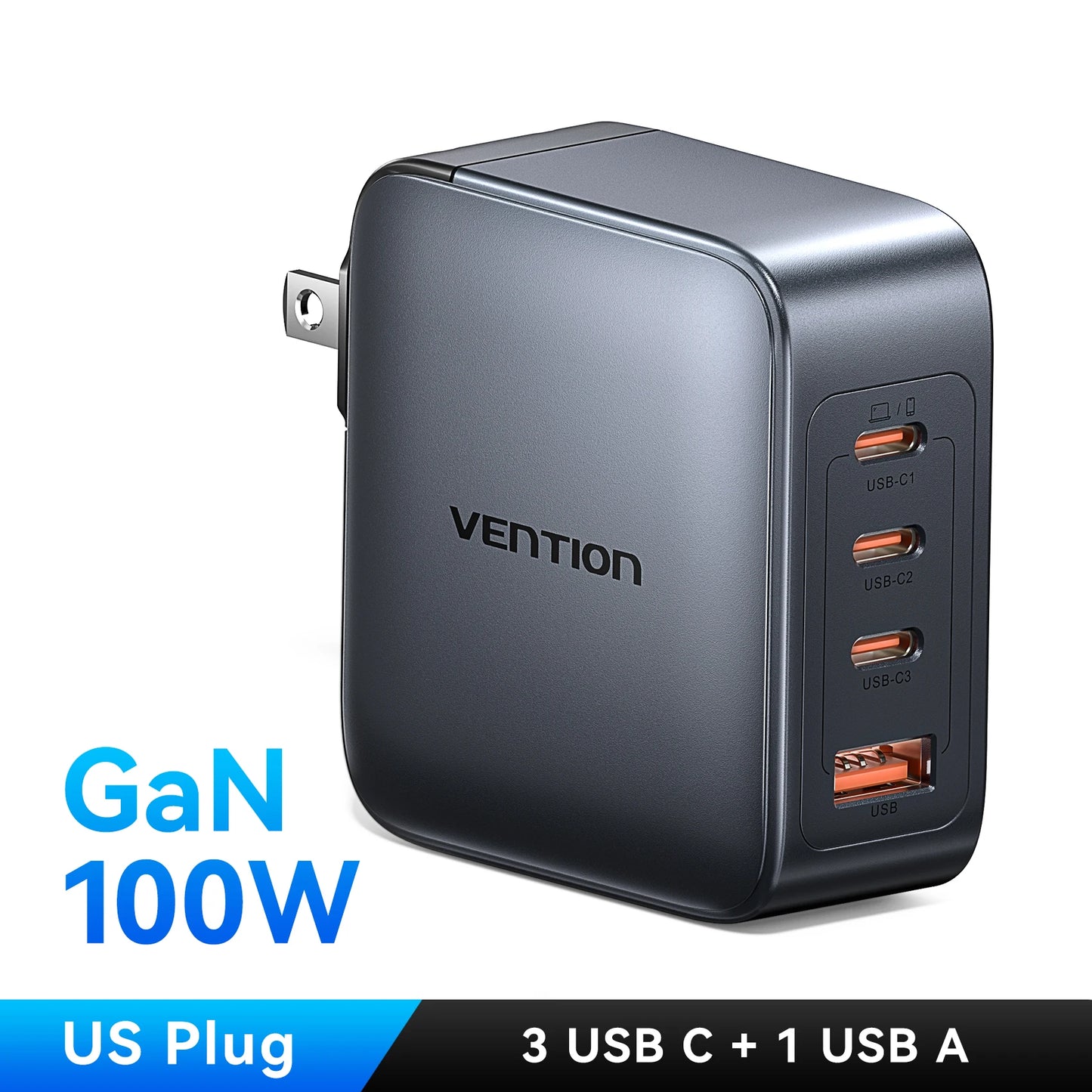 ⚡ Vention 100W GaN Φορτιστής 4 Θυρών USB-C – PD Fast Charge Η απόλυτη λύση για ταυτόχρονη και γρήγορη φόρτιση laptop, tablet και smartphone! 💻📱🔋