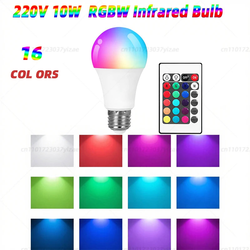 🌈💡 RGBW LED Bulb με Remote Control – 16 Χρώματα + Λευκό Φως | E27 Base 220V, 9W