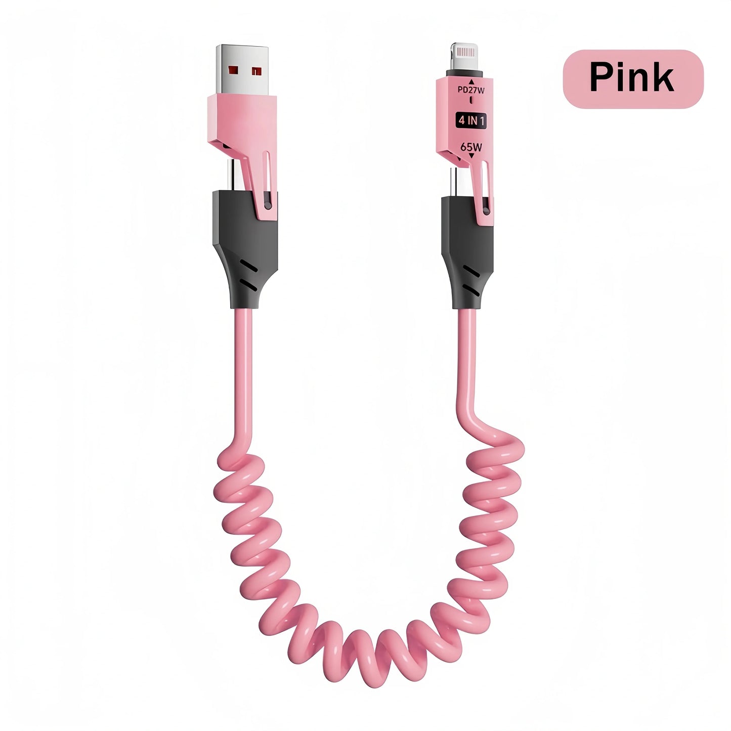 🔌⚡ 4-in-1 Spring Data Cable – Γρήγορη Φόρτιση & Απόλυτη Ευελιξία! ⚡🔌 65W | 6A | Retractable USB Type-C | Compatible with iPhone 15/14/13/12 & More