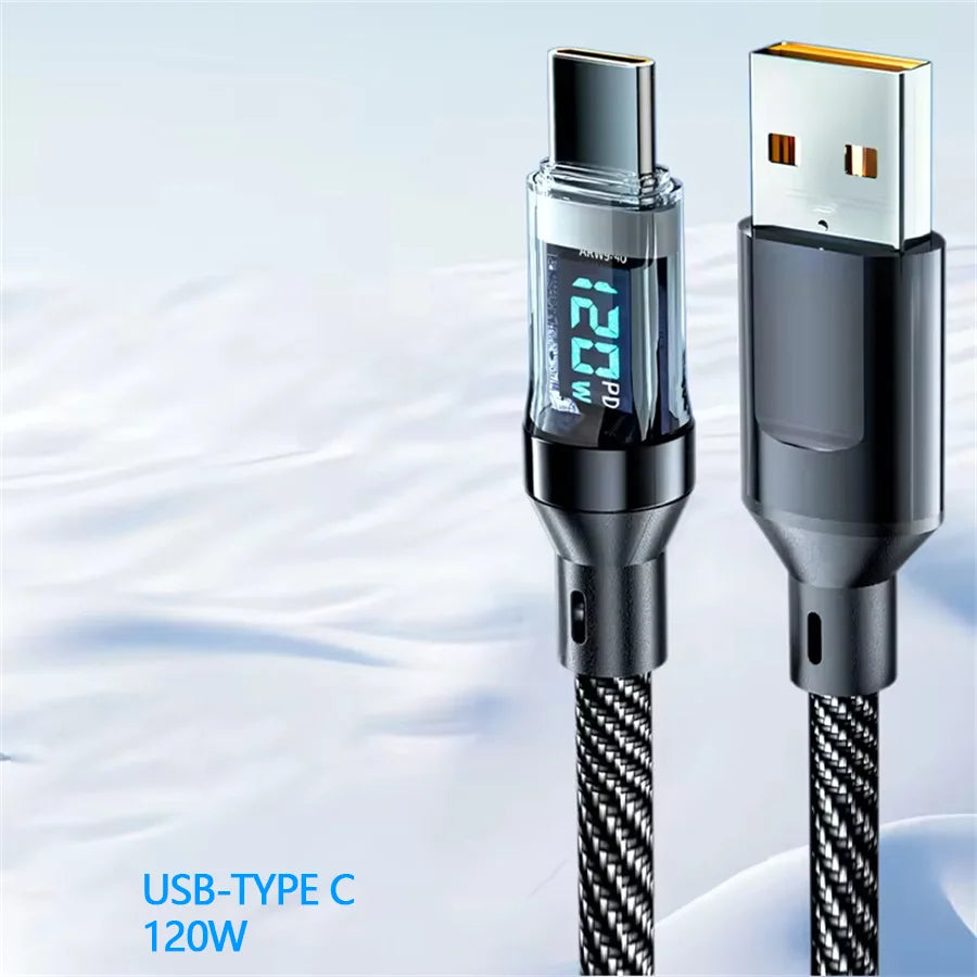⚡🔌 120W USB to Type-C / 100W Type-C to Type-C Fast Charging Cable με LED Display 🎯