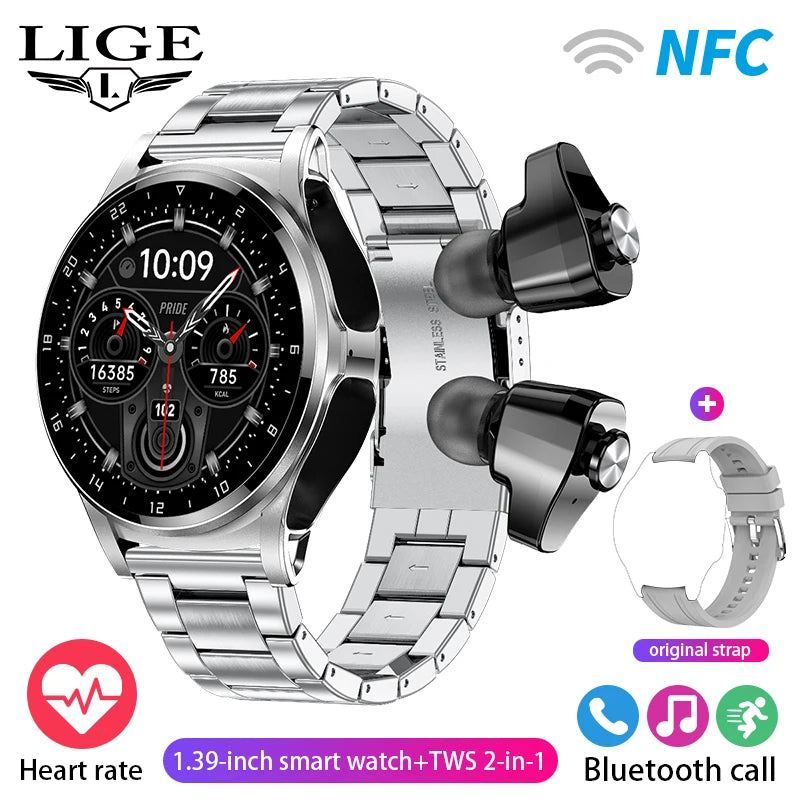 🎯 LIGE NFC Smartwatch με Ενσωματωμένα TWS Ακουστικά – 2 σε 1, Ρολόι & Ακουστικά! 🎯
