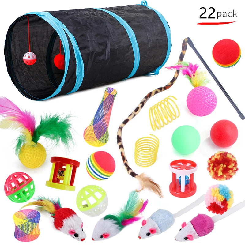 Cat Tunnel Toy Set 🐱🎪 | Foldable Tunnel + Mouse Balls 🧶🐭 | Simulated Fish 🎣 | Fun Tent for Kittens & Cats ✅