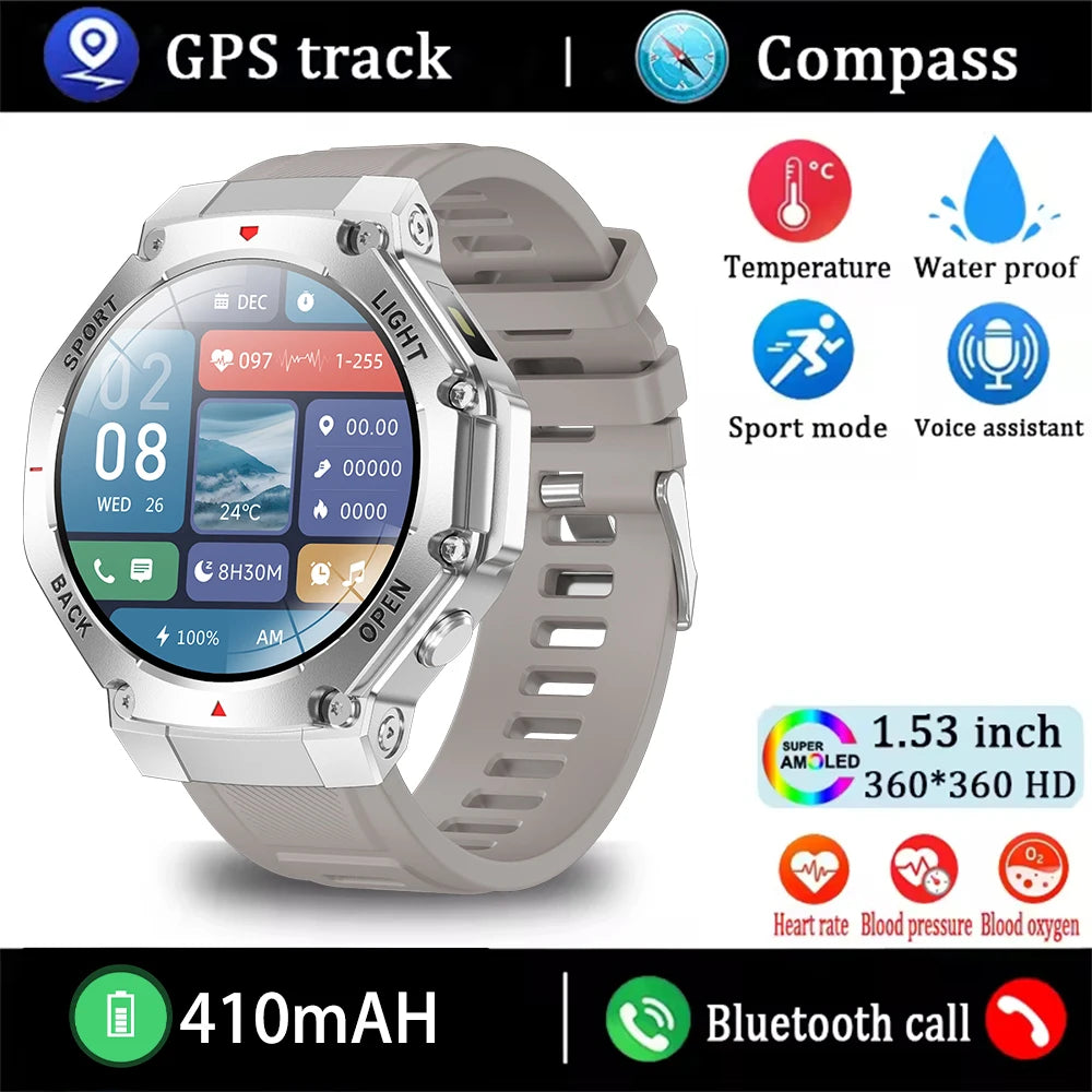 ⌚ 2025 New Men Sports Smart Watch GPS | AMOLED | Heart Rate Monitor | LED Flashlight | NFC | Bluetooth Call | 3ATM Waterproof
