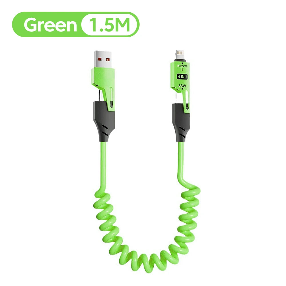 📱⚡ 4 σε 1 Καλώδιο Φόρτισης 65W – Multi Port USB Type-C & Lightning 🚀 Για iPhone 16/15, Samsung, Xiaomi & Περισσότερα 🔋