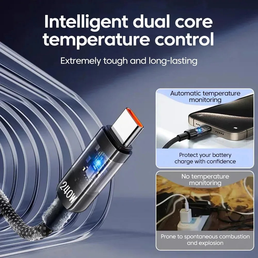 ⚡🔌 240W QC 3.0 USB to Type-C Cable – Υπερταχεία Φόρτιση με LED Ένδειξη 🎯