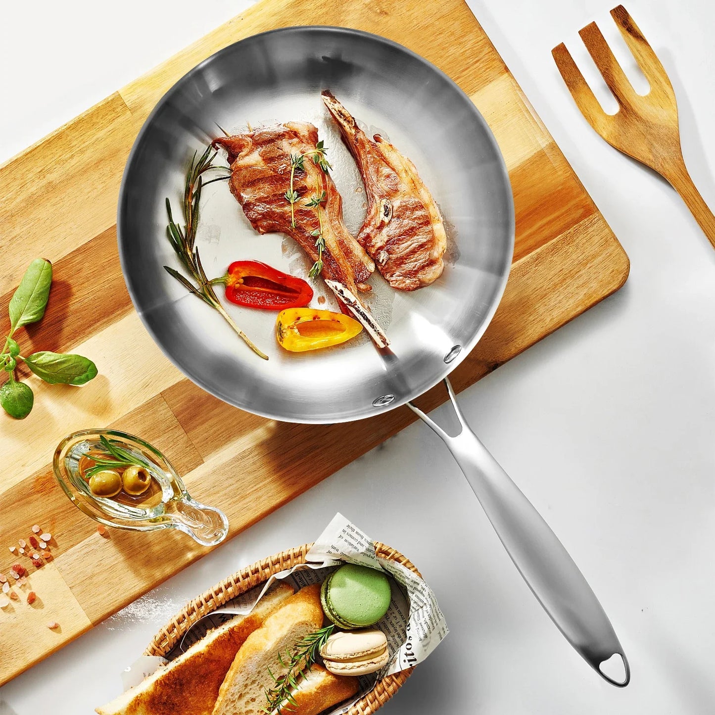 🥩 Τηγάνι 304 Ανοξείδωτου Χάλυβα 28cm – Αντικολλητικό & Χωρίς Επίστρωση | Ιδανικό για Steak, Stir Fry & Γενική Χρήση