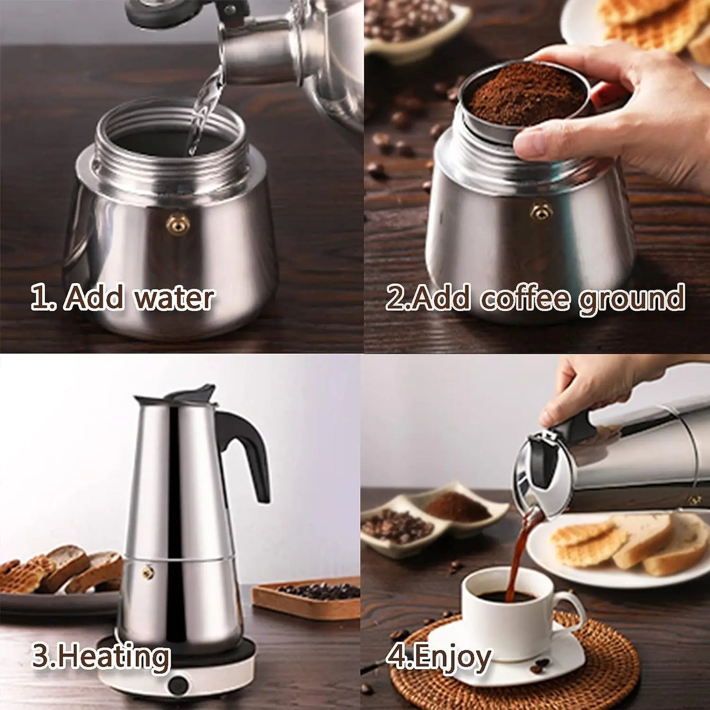 ☕✨ Κλασική Moka Pot – Για Έντονο & Αρωματικό Espresso στο Σπίτι! ✨☕ Stainless Steel Moka Coffee Maker Pot