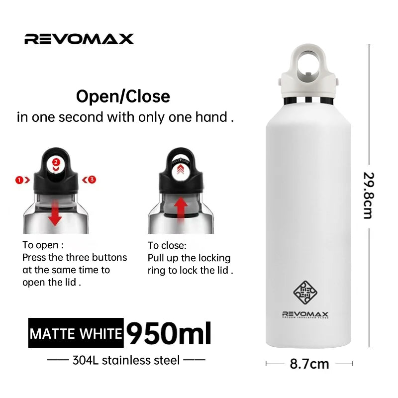 🥶🔥 REVOMAX Θερμός 950ml Ανοξείδωτος | Μεγάλης Χωρητικότητας Φορητό Vacuum Flask με Καπάκι Χωρίς Βίδωμα 🚀