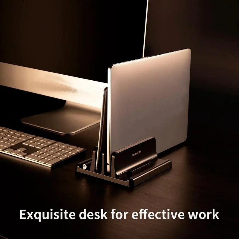 💻📐 Vertical Laptop Stand – Διπλή Κάθετη Βάση Laptop & Tablet με Ρυθμιζόμενο Πλάτος 🎯