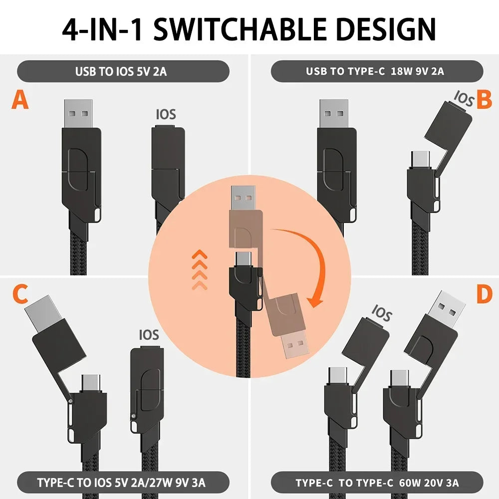 🔌✨ Multi Charging Cable 4-in-1 – Fast PD 60W | Magnetic | Keyring Design Η πιο έξυπνη λύση για ταξίδια & καθημερινότητα! 🌍🔋