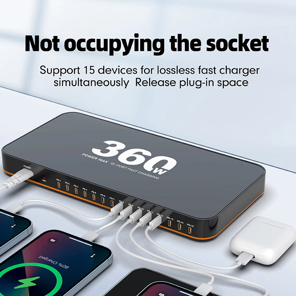 ⚡ 360W USB Φορτιστής 15 σε 1 – PD 24W Fast Charge με LED Οθόνη Η απόλυτη λύση για φόρτιση πολλών συσκευών ταυτόχρονα, γρήγορα και με ασφάλεια! 🔋📱💻