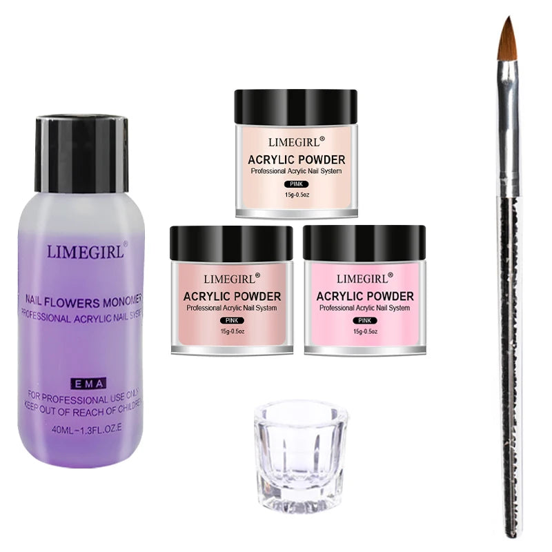 💅✨ Acrylic Nail Kit – Crystal Liquid 40ml & Acrylic Powder 45ml (Pink, White, Clear) 🎯