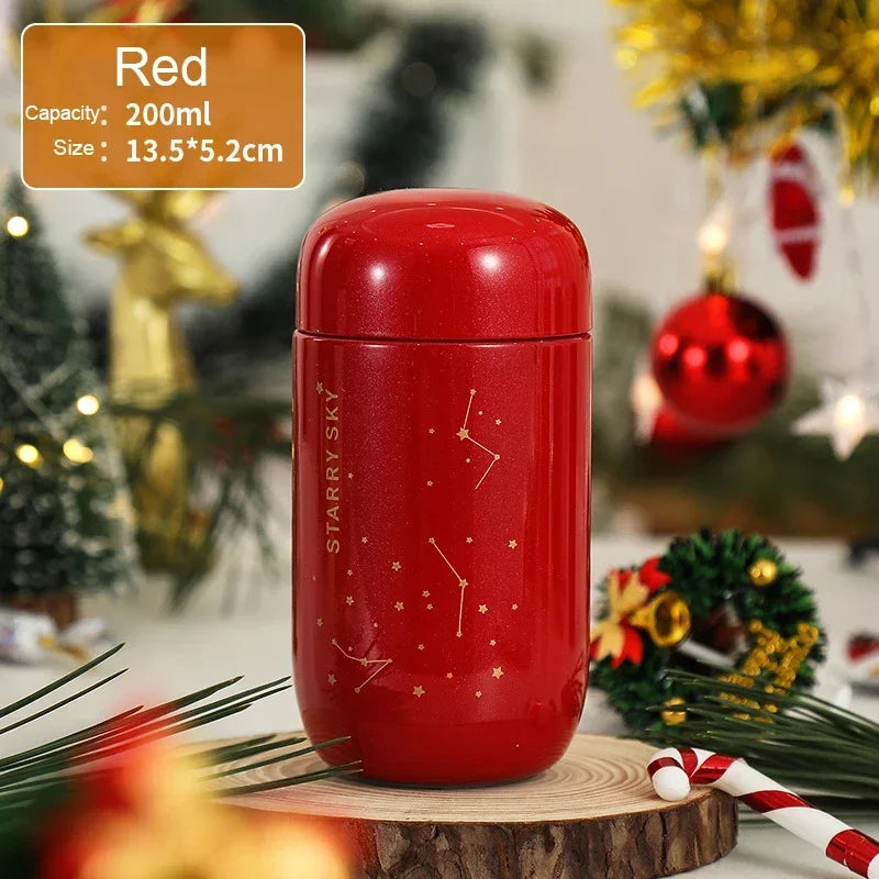 🌌✨ Mini Θερμός "Starry Sky" 200ml | 304 Ανοξείδωτο Ατσάλι | ☕ Leakproof | Μικρό & Φορητό