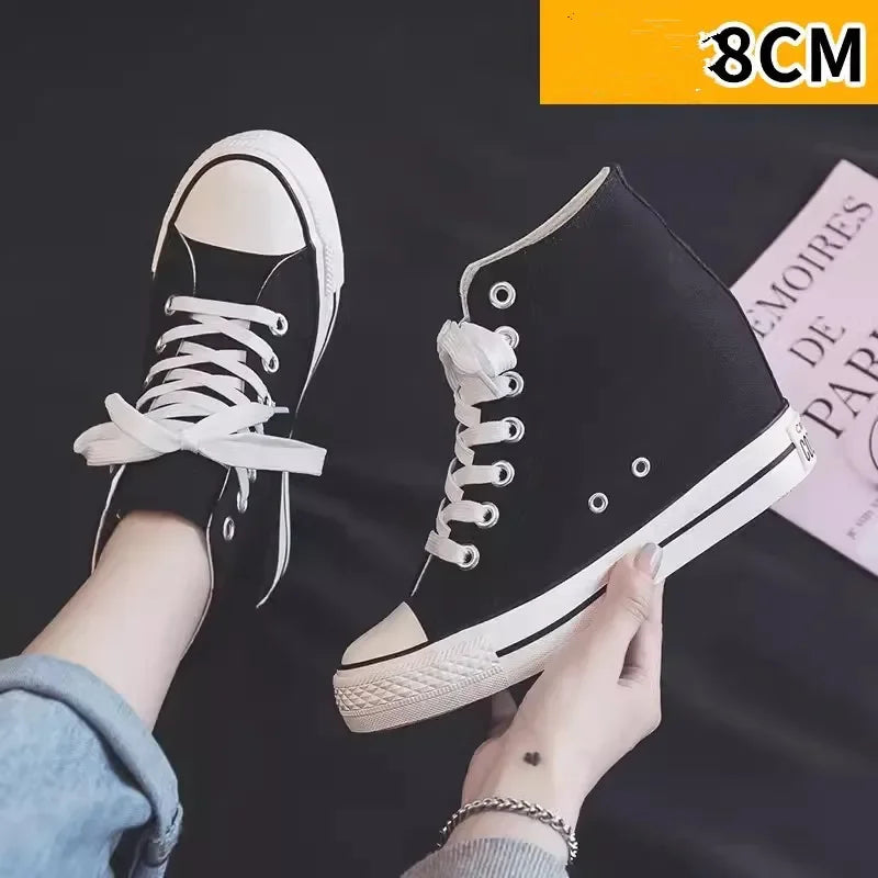 👟✨ Γυναικεία Casual Canvas Παπούτσια με Κρυφό Τακούνι & Πλατφόρμα 8cm ✨👟
