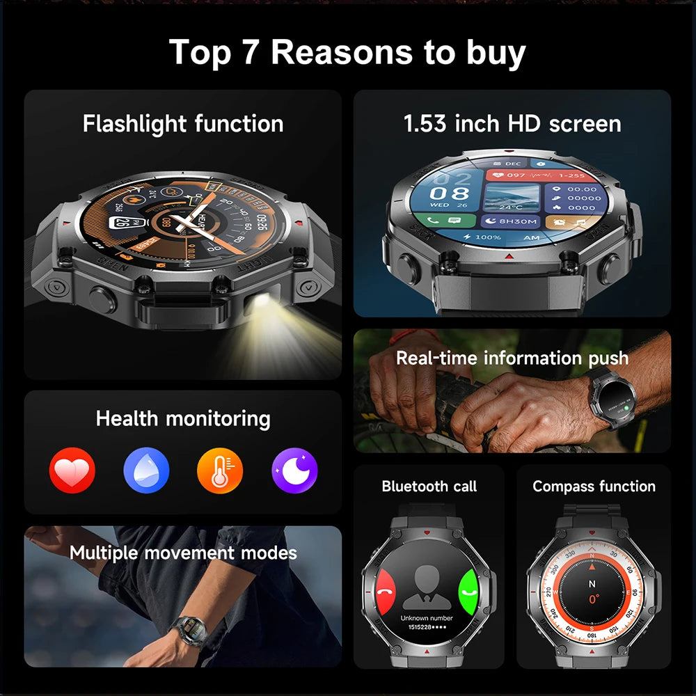 ⌚ 2025 New Men Sports Smart Watch GPS | AMOLED | Heart Rate Monitor | LED Flashlight | NFC | Bluetooth Call | 3ATM Waterproof
