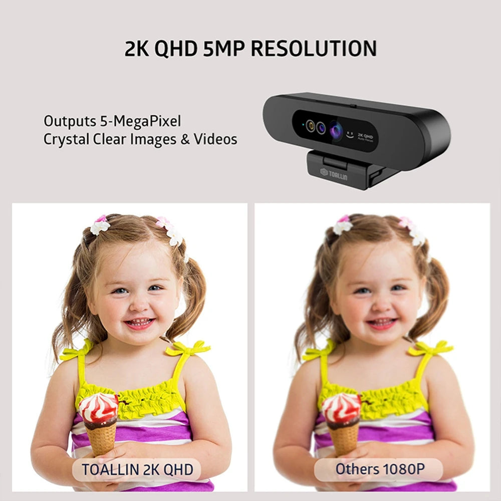 👀🔐 TOALLIN Windows Hello 2K Webcam – Με Αναγνώριση Προσώπου & Dual Mic 🎤💻