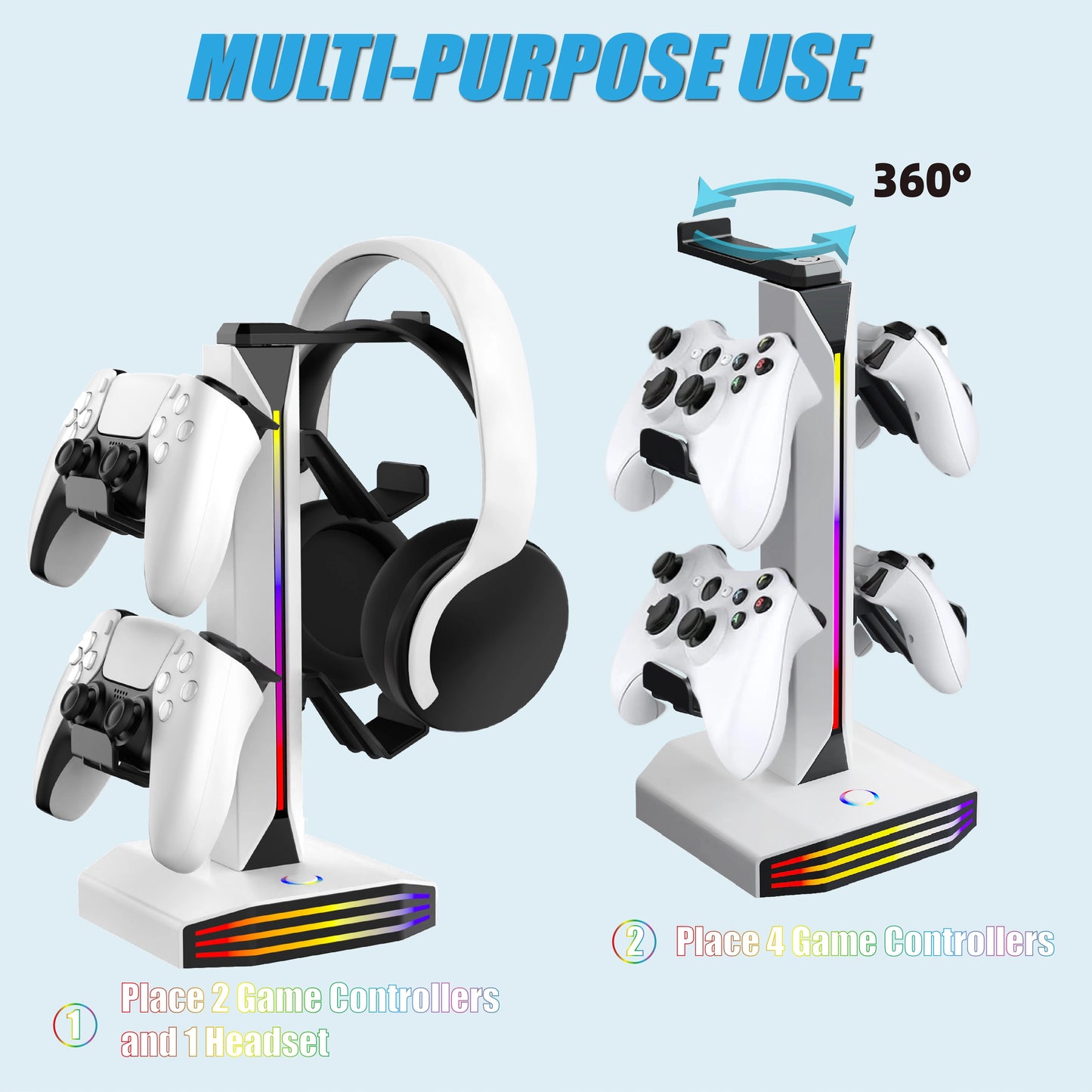 🎮 RGB Βάση Στήριξης Χειριστηρίων & Ακουστικών – 7 Λειτουργίες Φωτισμού, USB & Type-C Φόρτιση Η απόλυτη βάση για το gaming setup σου! Οργάνωσε, φόρτισε και δώσε στυλ στον χώρο σου. 🌈✨