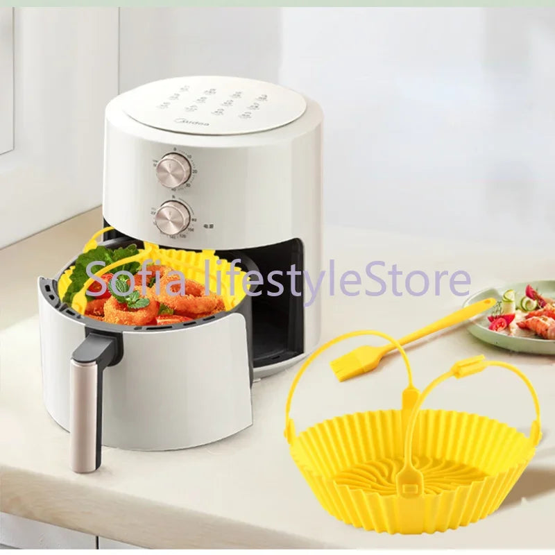 🍟 Στρογγυλό Σκεύος Σιλικόνης για Air Fryer – Επαναχρησιμοποιήσιμο & Αντικολλητικό | Ιδανικό για Ψήσιμο, Τηγάνισμα & Φούρνο