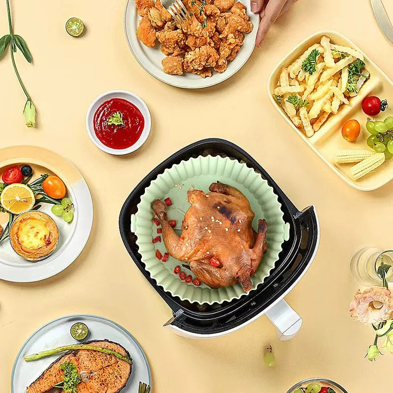 🍟 Σκεύος Σιλικόνης για Air Fryer με Λαβές – Αντικολλητικό, Επαναχρησιμοποιήσιμο & Ανθεκτικό | Ιδανικό για Ψήσιμο & Grill