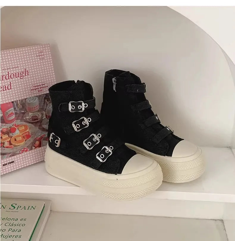 👟 CHABELLA Γυναικεία Ψηλά Sneakers με Λουράκι & Φερμουάρ – High Street Style 2025