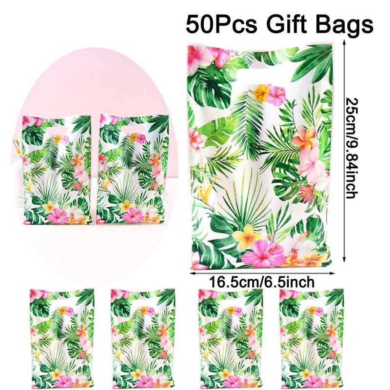 🌺 Χαβανέζικες Τσάντες Δώρων με Χερούλι – 10/20/50pcs | Hawaii Luau Tropical Beach Party Favor Bags για Γενέθλια & Εκδηλώσεις