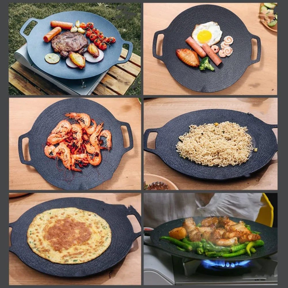 🥩 Κορεάτικη Σχάρα BBQ με Επίστρωση Ιατρικής Πέτρας – Αντικολλητική & Ανθεκτική | Στρογγυλή Γκριλιέρα με Λαβή για Ψήσιμο & Camping