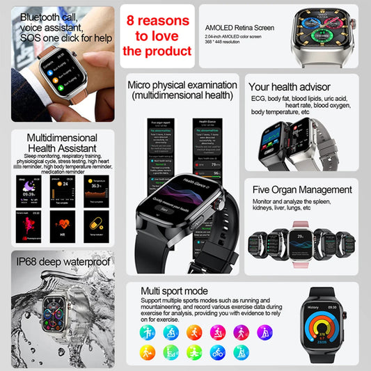 ⌚ AI Health Diagnosis Smart Watch – Προηγμένο Ρολόι Ανάλυσης Υγείας με ECG + PPG & Κλήσεις