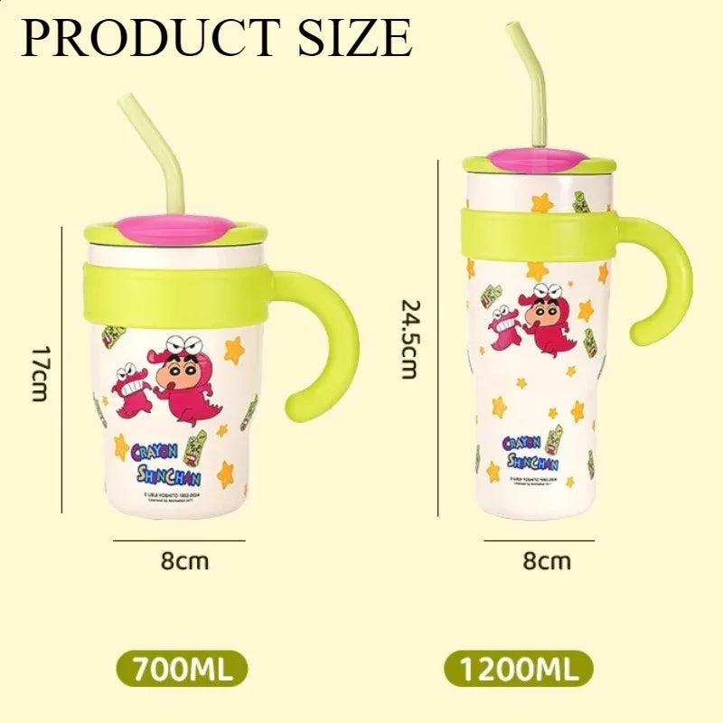 🥤✨ MINISO Crayon Shin-chan Θερμός με Καλαμάκι | Ανοξείδωτο Καρτούν Παγουρίνο Μεγάλης Χωρητικότητας 🎨🐻