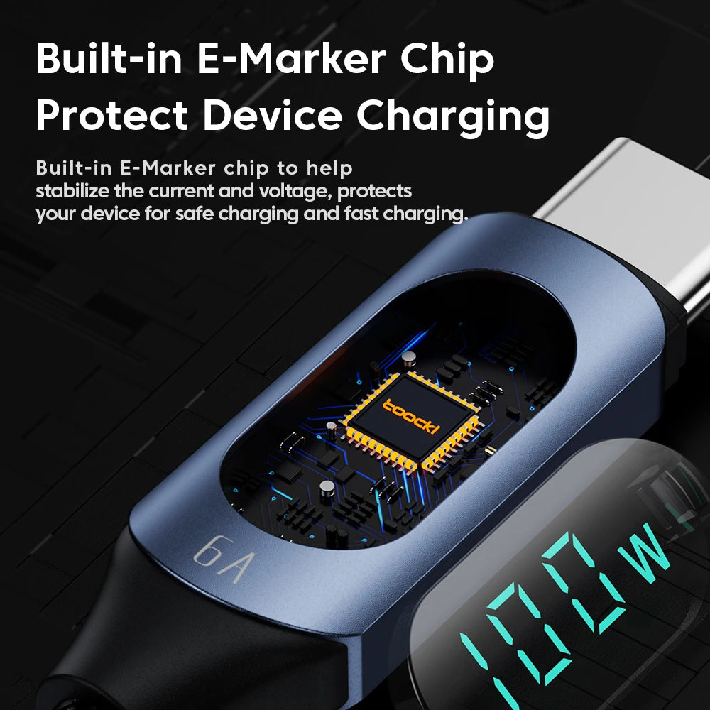 ⚡🔌 Toocki 100W USB-C Cable – Υψηλής Ταχύτητας Καλώδιο Φόρτισης & Δεδομένων 🔋 Με LED Digital Display (5A)